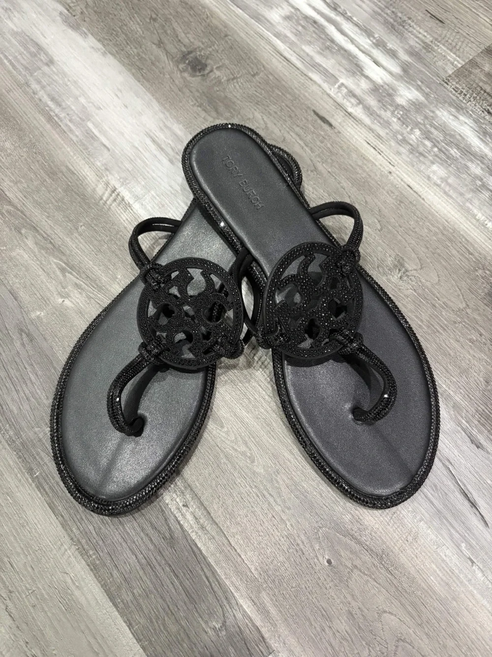 Tory Burch Black Jeweled Sandals